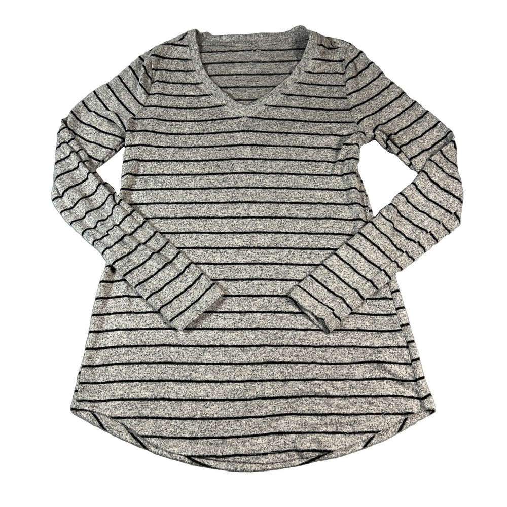 24/7 By Maurices Women Gray Striped Long Sleeve V-Neck Top XS